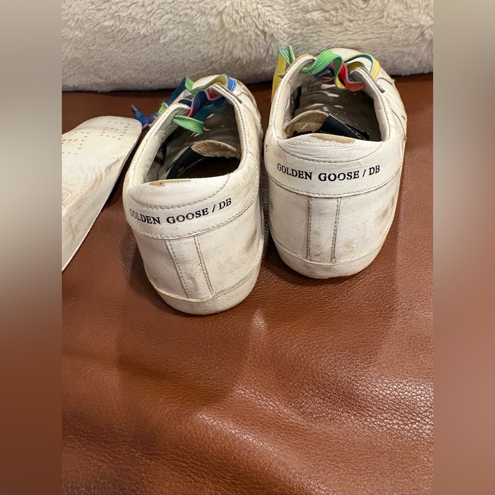 Golden Goose Super-Star White Leather Sneakers Rainbow Laces Size 37 Italy - Picture 11 of 15